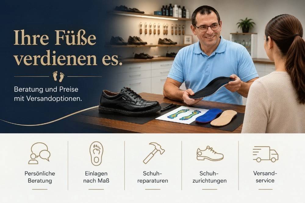 Ihre Füße verdienen es – Beratung und Preise mit Versandoptionen Persönliche Beratung zu orthopädischen Einlagen nach Maß, Schuhreparaturen, Schuhzurichtungen und Versandservice bei EXCLUSIVe Schuh und Fußversorgung.
