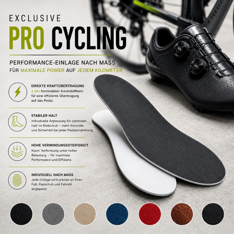 EXCLUSIVE PRO CYCLING Performance-Einlage nach Maß mit 3 mm formstabilem Kunststoffkern für Rennrad, Gravel und MTB.