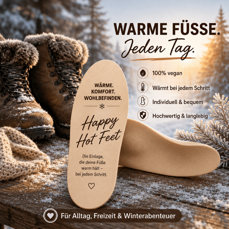 Happy Hot Feet Wärmeeinlage vor Winterstiefeln im Schnee – individuelle Einlage für warme und komfortable Füße im Winter.