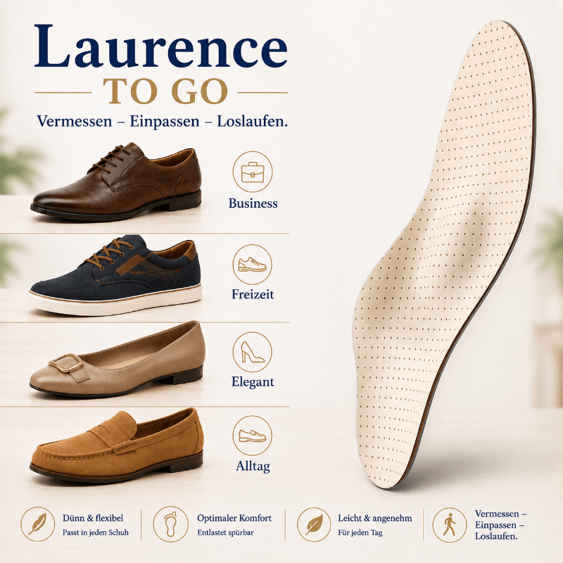 Laurence To Go – Dünne und flexible Komforteinlage für Business-, Freizeit-, Alltags- und elegante Schuhe.