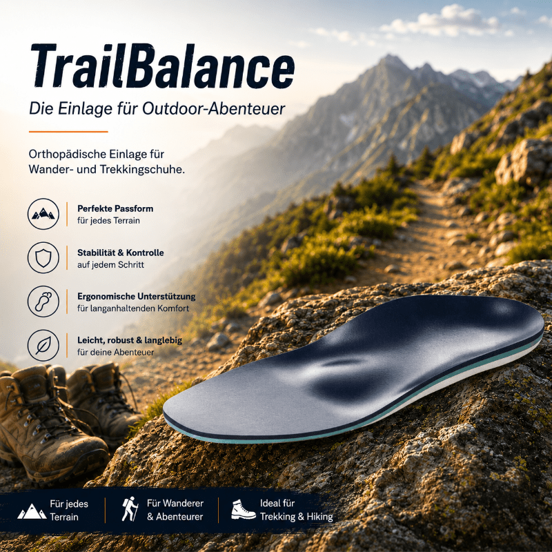 TrailBalance – Orthopädische Outdoor-Einlage nach Maß für Wander-, Trekking- und Hikingschuhe mit optimaler Stabilität und Komfort.